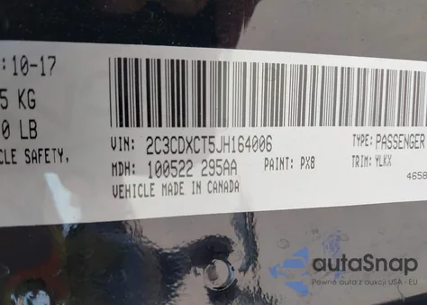 2018 Dodge Charger Daytona Rwd из США, поврежденный, VIN 2C3CDXCT5JH164006